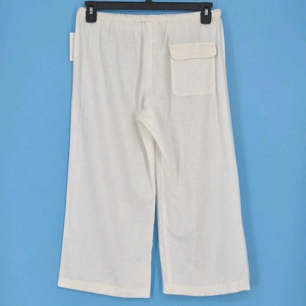 NWT Perry Ellis Men's Linen Drawstring Pants White Regular Fit Beach‎ Casual M